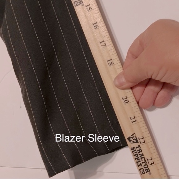 VTG 90 USA Gorpcore Goth Black Pin Stripe Suit Blazer Mini Skirt 3/4 Long Sleeve - Picture 9 of 16